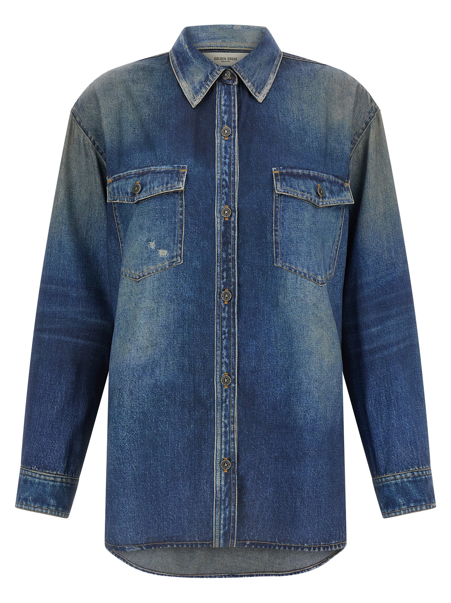 Blouse by Golden Goose for women in polyester blue & print presents a discerning silhouette, showcasing a sophisticated asymmetric neckline and for a truly discerning finish.
