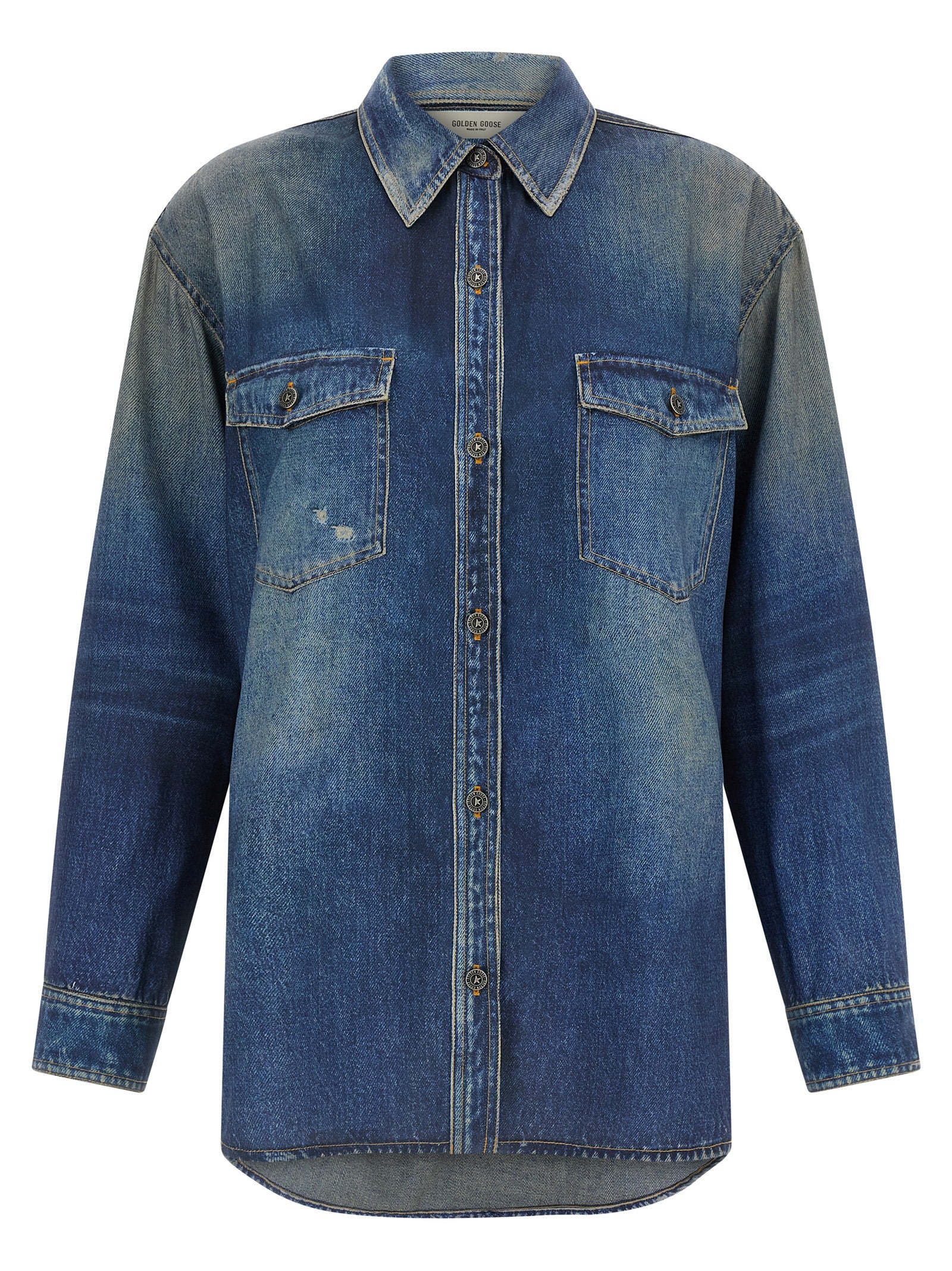 Blouse by Golden Goose for women in polyester blue & print presents a discerning silhouette, showcasing a sophisticated asymmetric neckline and for a truly discerning finish.