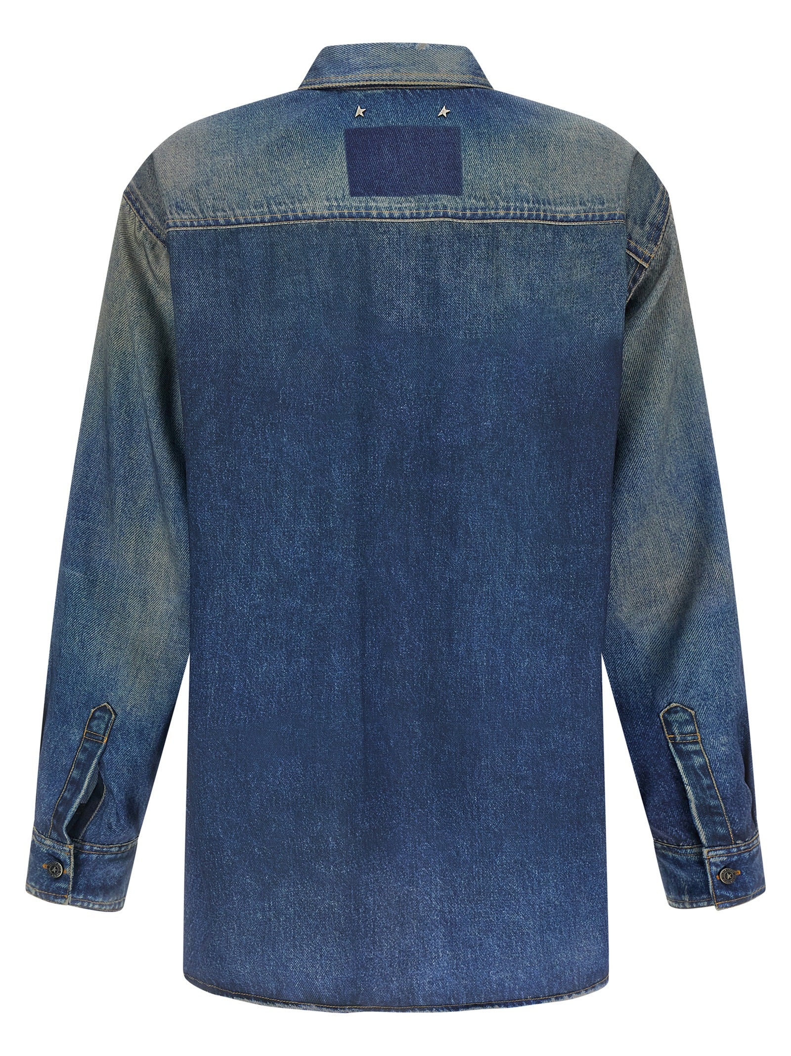 Blouse by Golden Goose for women in polyester blue & print showcases a sharp silhouette, elegantly detailed with a sharp asymmetric neckline and sharp .