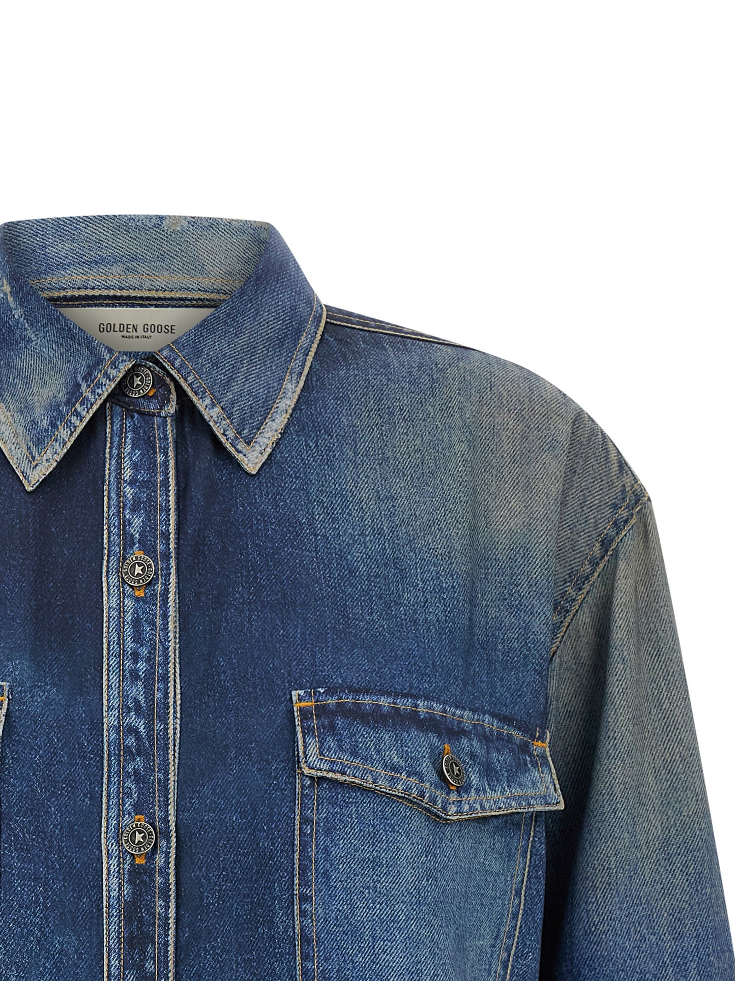 Blouse by Golden Goose for women in polyester blue & print presents a discerning silhouette, showcasing a sophisticated asymmetric neckline and for a truly discerning finish.