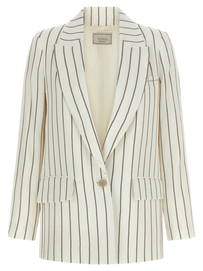Blazer by Peserico for women in cotton linen viscose twill white presents a distinguished silhouette, detailed with a distinguished and distinctive for a truly sophisticated finish.