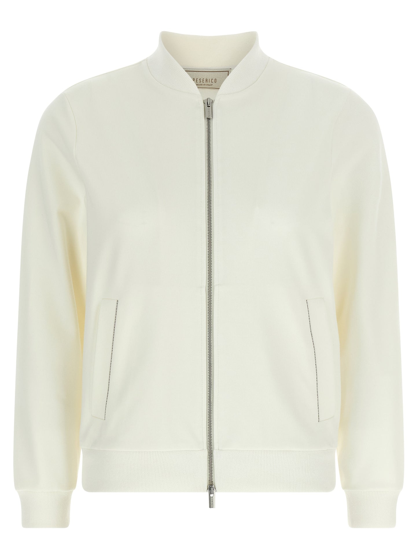 Activewear Sweatshirt by Peserico for women in polyester cotton white presents a ergonomic silhouette, showcasing a sophisticated high-neck neckline and detailed with premium for a ergonomic finish.