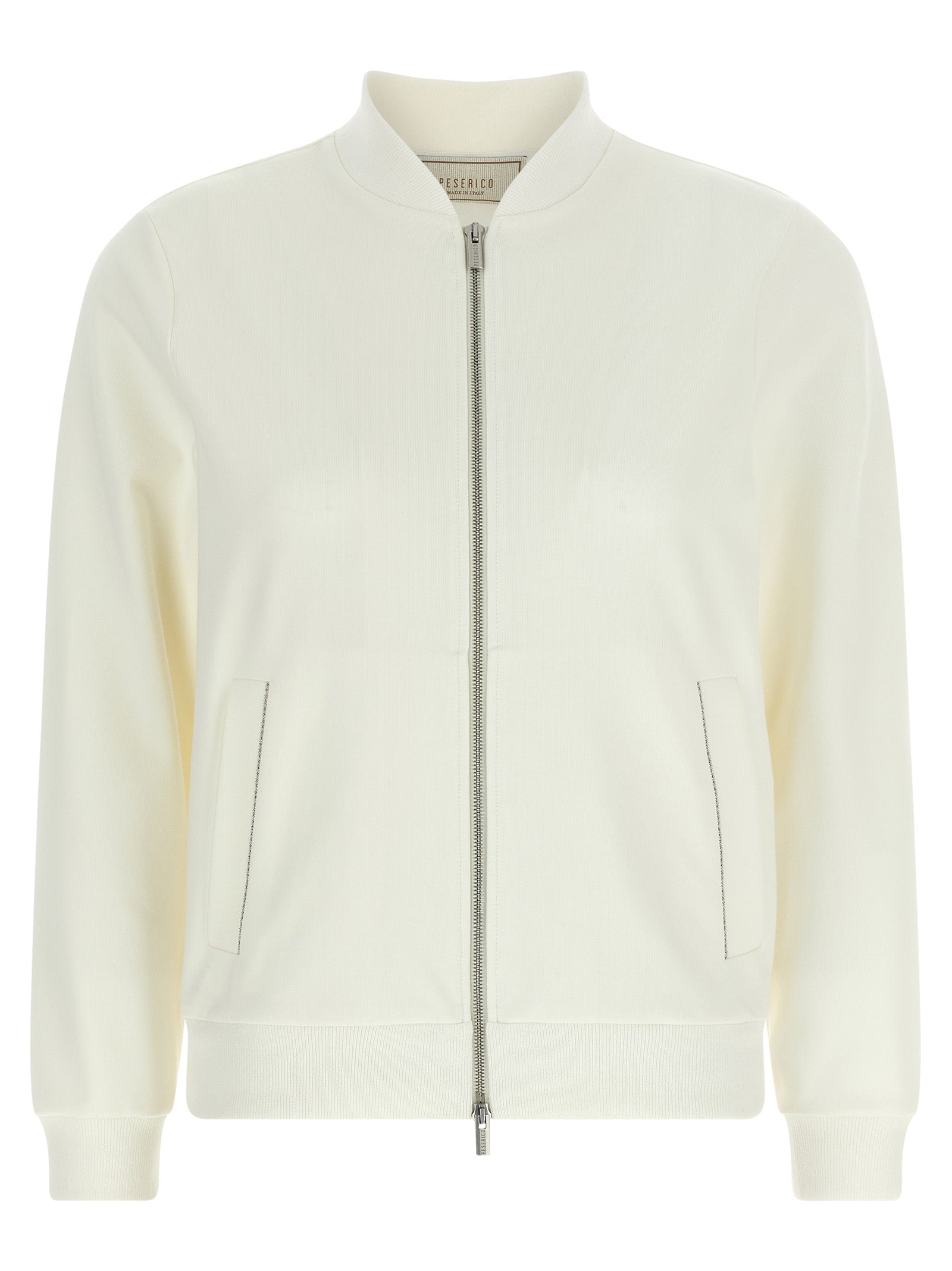 Activewear Sweatshirt by Peserico for women in polyester cotton white presents a ergonomic silhouette, showcasing a sophisticated high-neck neckline and detailed with premium for a ergonomic finish.