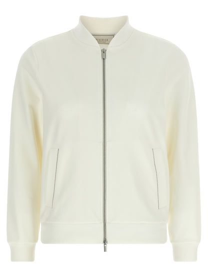 Activewear Sweatshirt by Peserico for women in polyester cotton white presents a ergonomic silhouette, showcasing a sophisticated high-neck neckline and detailed with premium for a ergonomic finish.