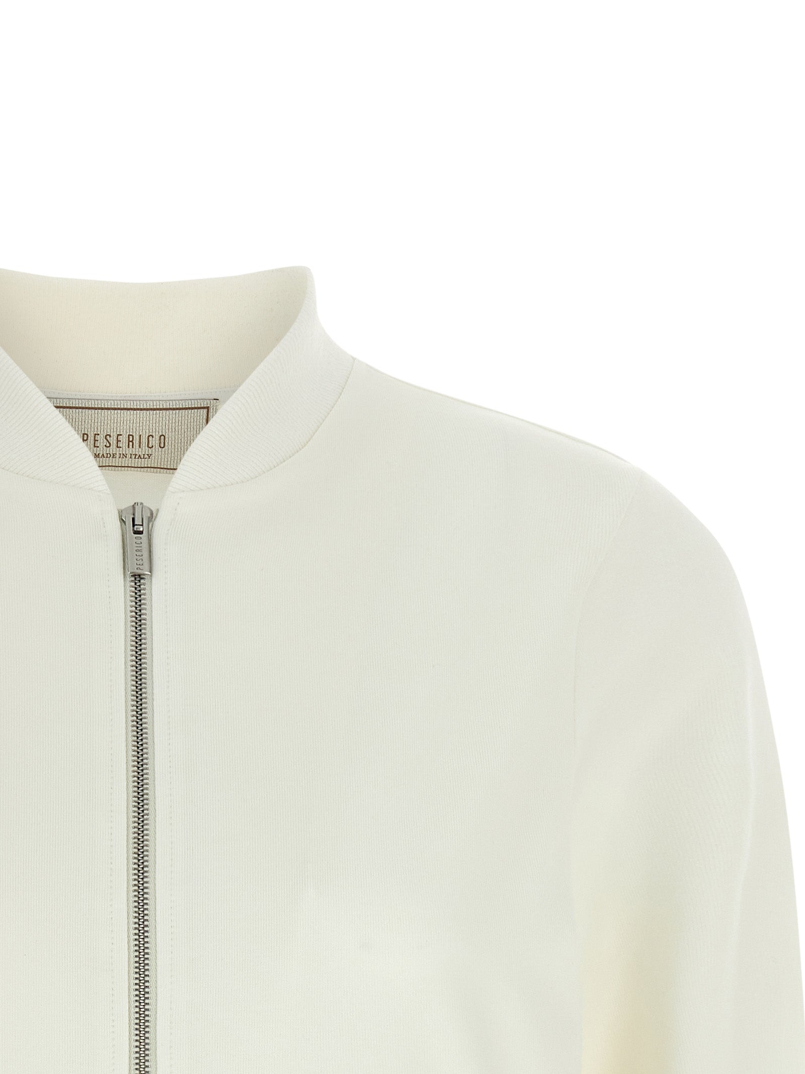 Activewear Sweatshirt by Peserico for women in polyester cotton white features an streamlined silhouette, showcasing the streamlined high-neck neckline and with functional for a premium, athletic look.