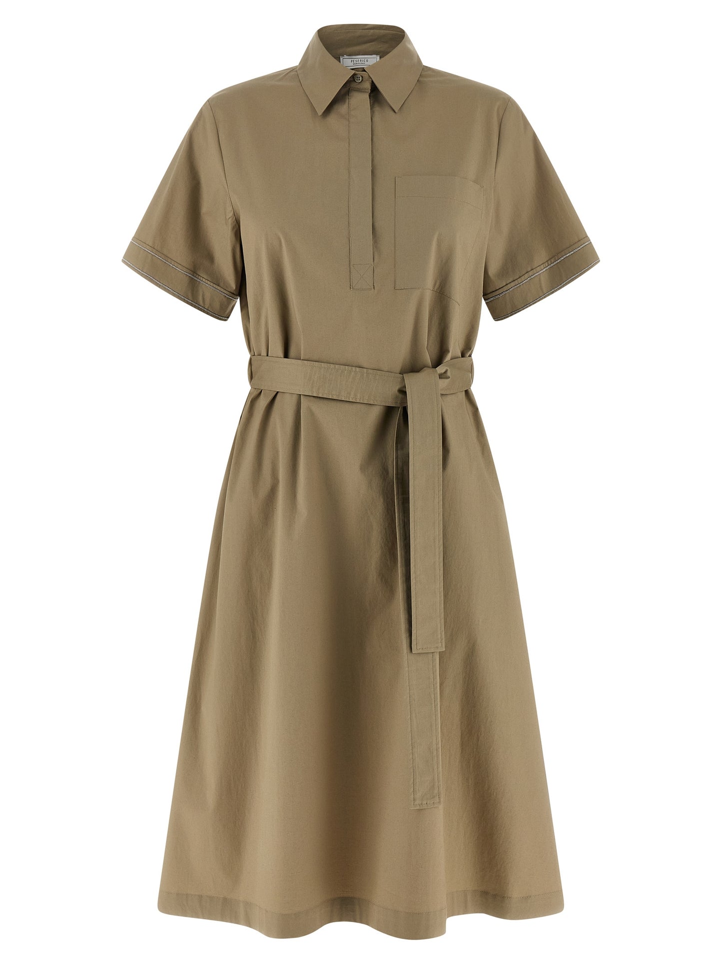 Dress by Peserico for women in stretch cotton bicolour & green showcases a striking silhouette, elegantly detailed with a short-sleeve, refined , and a striking midi short for a striking finish.