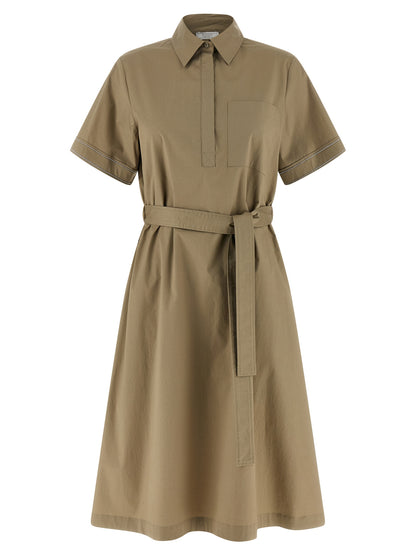 Dress by Peserico for women in stretch cotton bicolour & green showcases a striking silhouette, elegantly detailed with a short-sleeve, refined , and a striking midi short for a striking finish.