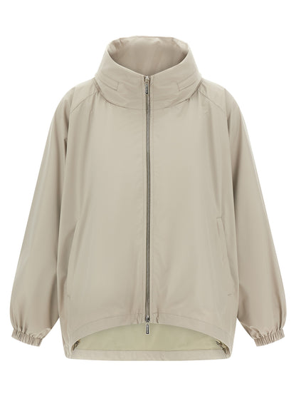 Hooded Windbreaker Jacket by MooRER for women in polyester gray features an perennial silhouette with a refined hooded neckline and perennial water-resistant, pockets, hooded & windproof for a sophisticated weather-resistant look.