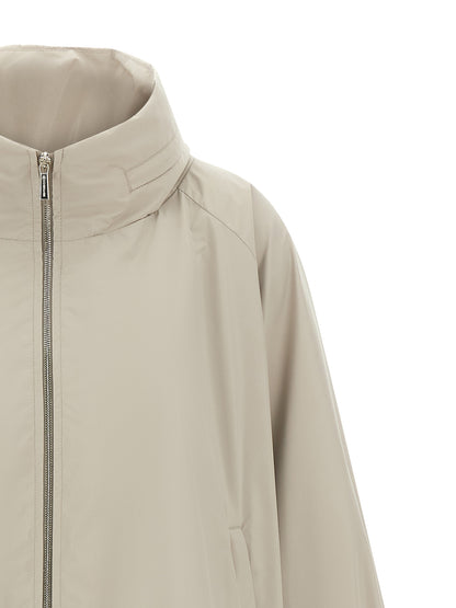 Hooded Windbreaker Jacket by MooRER for women in polyester gray features an magnificent silhouette, showcasing the sophisticated hooded neckline and functional water-resistant, pockets, hooded & windproof for a premium, magnificent look.