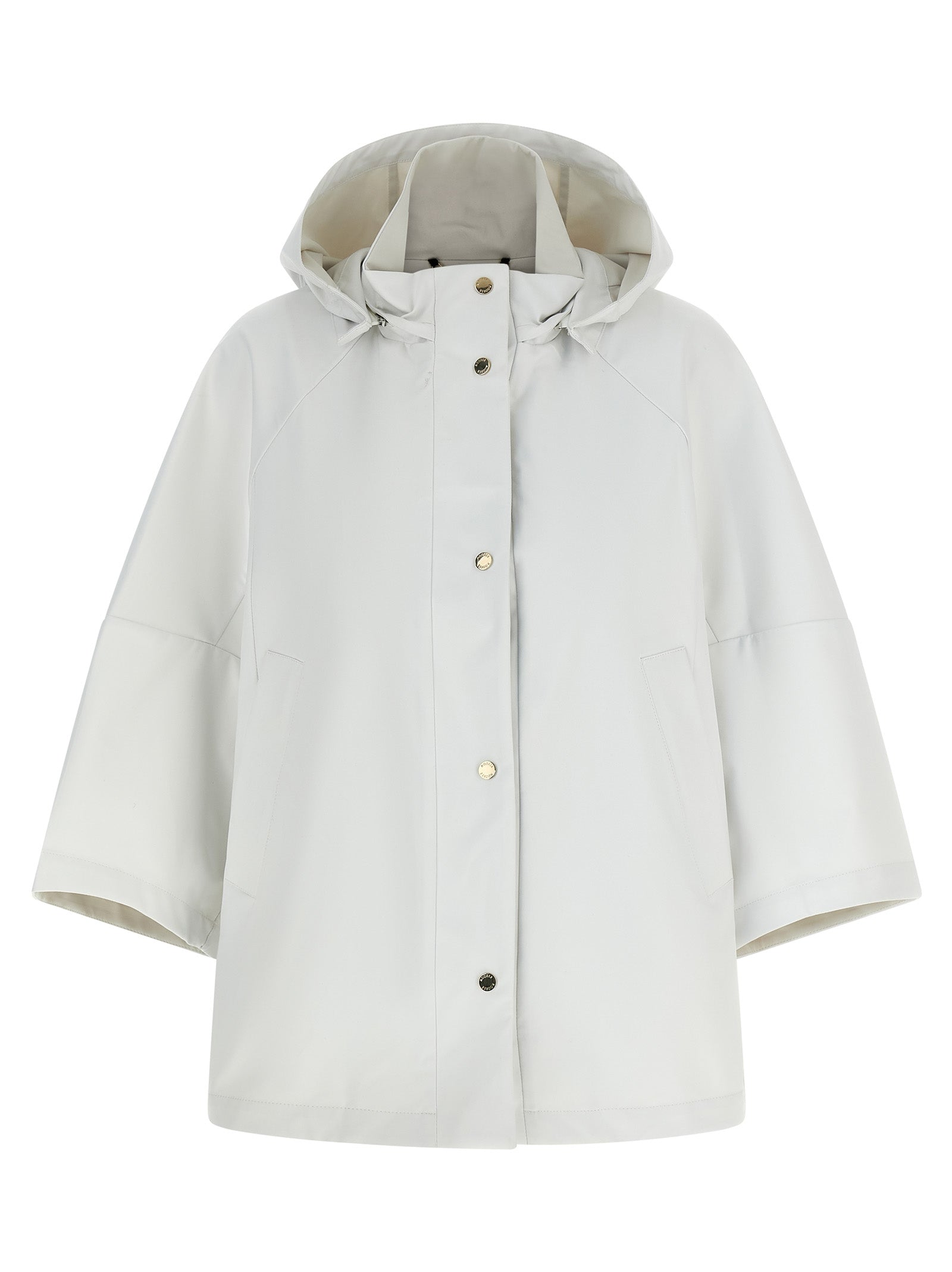Hooded Windbreaker Jacket by MooRER for women in polyester & polyurethane beige showcases a urban chic silhouette, detailed with a urban chic hooded shirt-collar neckline and functional pockets, hooded & windproof for a polished finish.