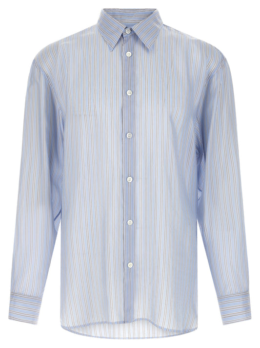 Shirt by Dries Van Noten for men in cupro copper, light-blue, patterned & striped presents a discerning silhouette, showcasing a sophisticated and long-sleeve for a truly discerning finish.