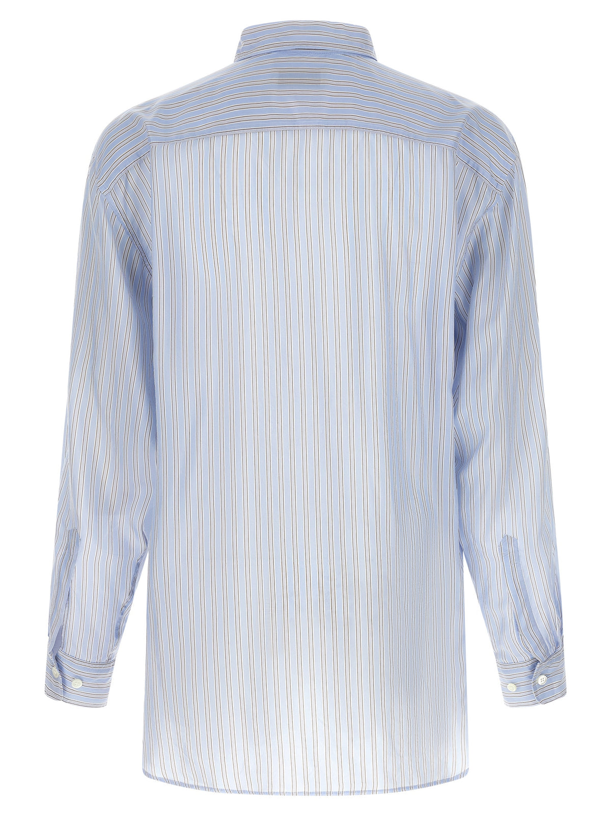 Dries Van Noten Men's Long-Sleeve Cupro & Copper Shirt - Copper Light Blue Patterned Striped