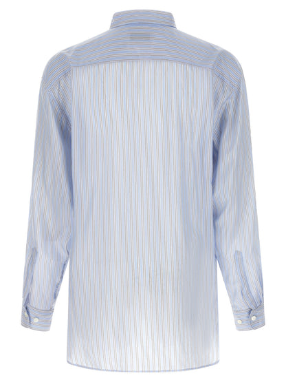 Dries Van Noten Men's Long-Sleeve Cupro & Copper Shirt - Copper Light Blue Patterned Striped