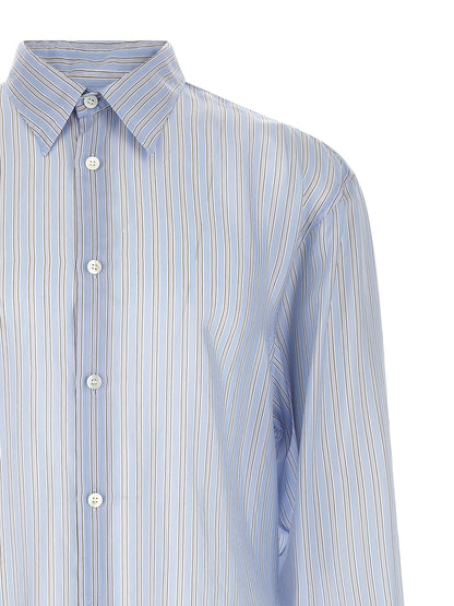Dries Van Noten Men's Long-Sleeve Cupro & Copper Shirt - Copper Light Blue Patterned Striped