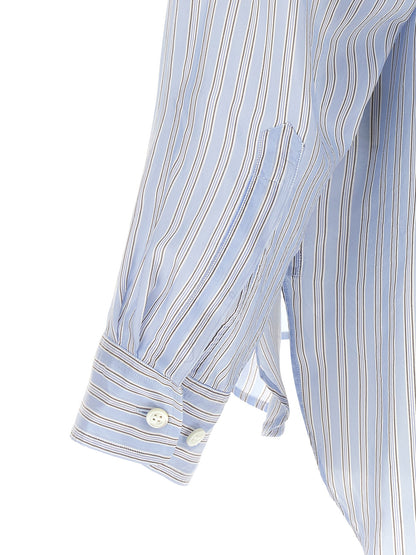 Dries Van Noten Men's Long-Sleeve Cupro & Copper Shirt - Copper Light Blue Patterned Striped