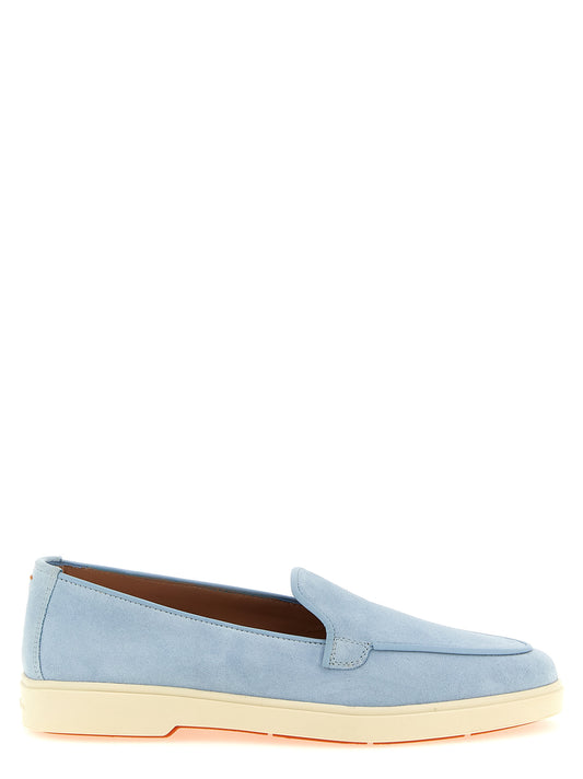 Santoni Women's Suede Calfskin & Lamb Leather Flat Loafer Slip-On Shoes - Light Blue