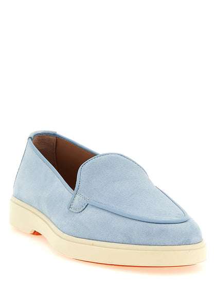 Santoni Women's Suede Calfskin & Lamb Leather Flat Loafer Slip-On Shoes - Light Blue