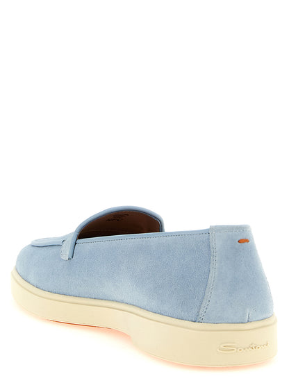 Santoni Women's Suede Calfskin & Lamb Leather Flat Loafer Slip-On Shoes - Light Blue