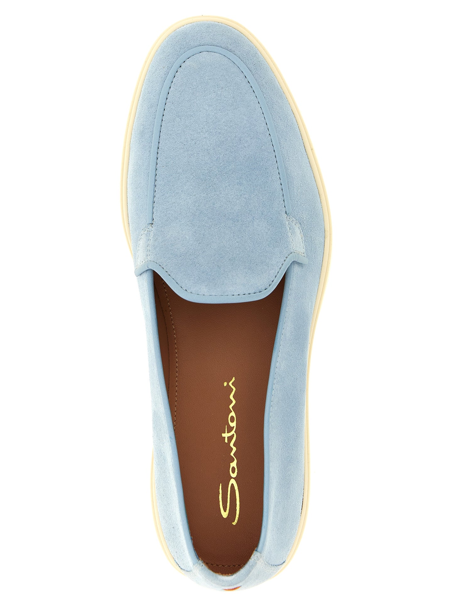 Santoni Women's Suede Calfskin & Lamb Leather Flat Loafer Slip-On Shoes - Light Blue