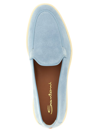 Santoni Women's Suede Calfskin & Lamb Leather Flat Loafer Slip-On Shoes - Light Blue
