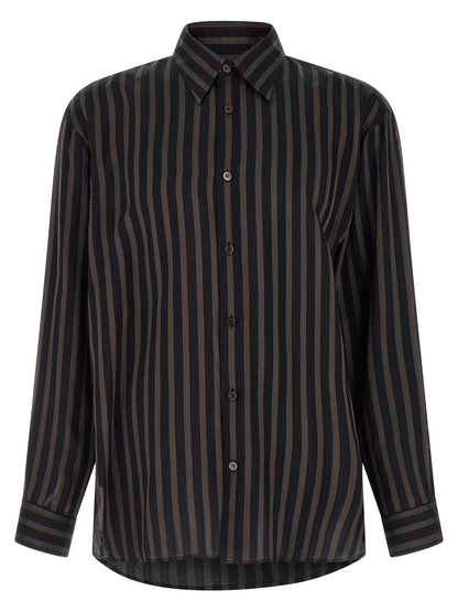 Dries Van Noten Crisp Men's Long-Sleeve Cupro & Copper Shirt - Black Copper Patterned Striped