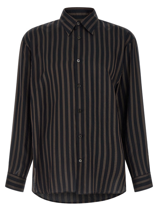 Dries Van Noten Crisp Men's Long-Sleeve Cupro & Copper Shirt - Black Copper Patterned Striped