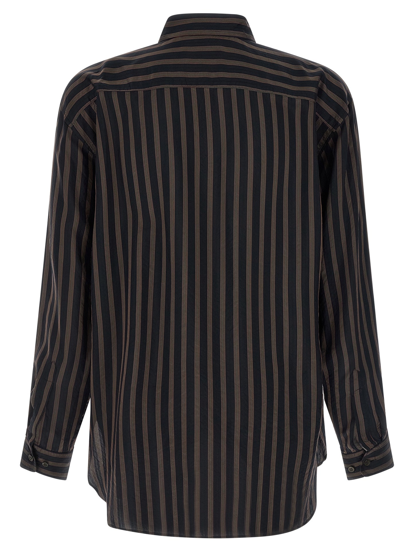 Dries Van Noten Crisp Men's Long-Sleeve Cupro & Copper Shirt - Black Copper Patterned Striped