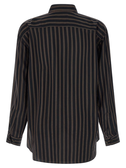 Dries Van Noten Crisp Men's Long-Sleeve Cupro & Copper Shirt - Black Copper Patterned Striped