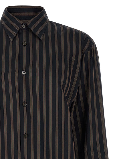 Dries Van Noten Crisp Men's Long-Sleeve Cupro & Copper Shirt - Black Copper Patterned Striped