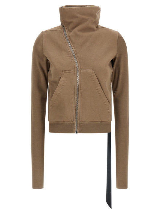 Activewear Sweatshirt by DRKSHDW for women in cotton beige presents a dynamic silhouette, featuring a dynamic high-neck neckline and detailed with functional .