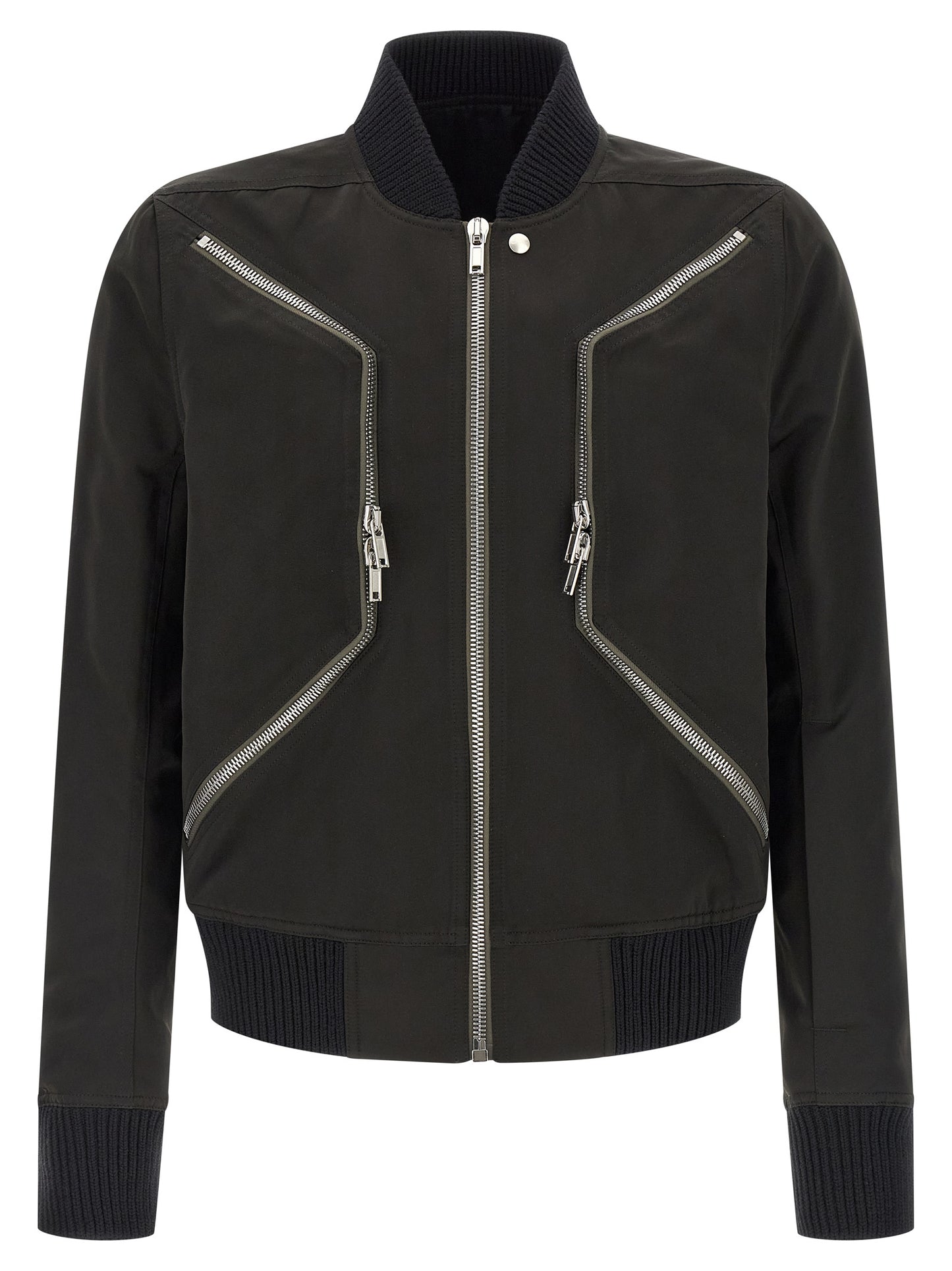 Bomber Jacket by Rick Owens for men in polyester cotton wool black features a city-ready silhouette, detailed with pockets and a city-ready high-neck neckline.