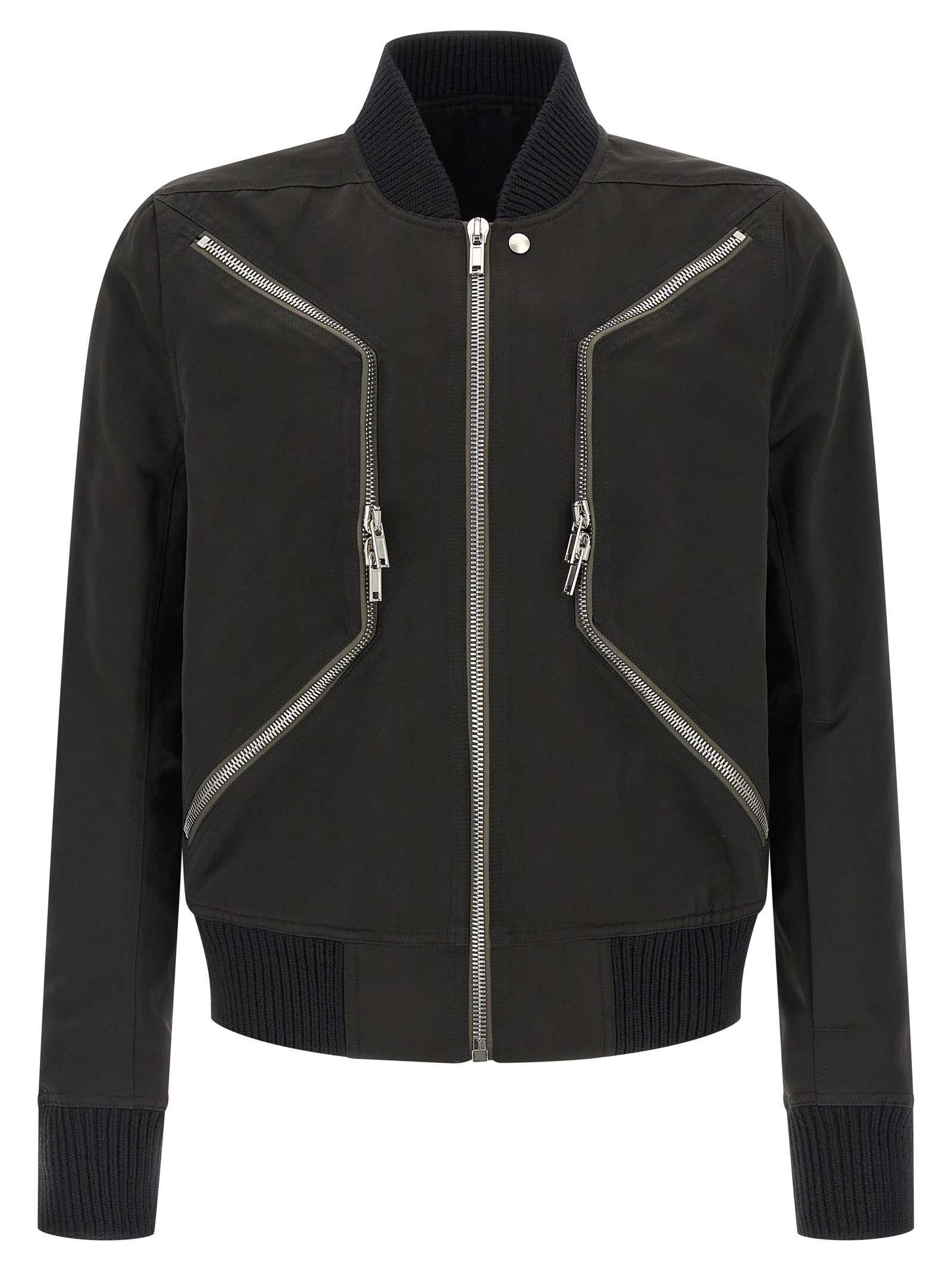 Bomber Jacket by Rick Owens for men in polyester cotton wool black features a city-ready silhouette, detailed with pockets and a city-ready high-neck neckline.