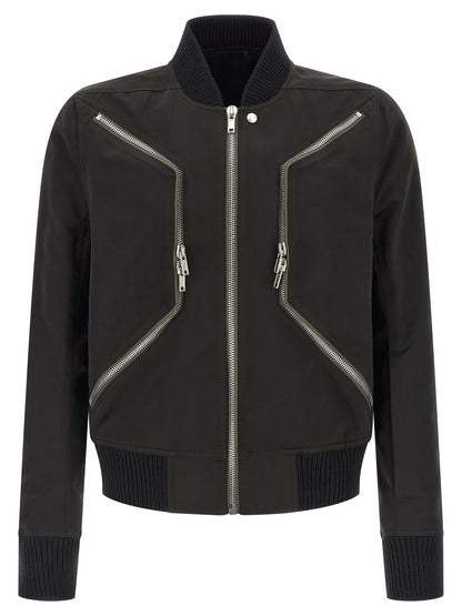 Bomber Jacket by Rick Owens for men in polyester cotton wool black features a city-ready silhouette, detailed with pockets and a city-ready high-neck neckline.