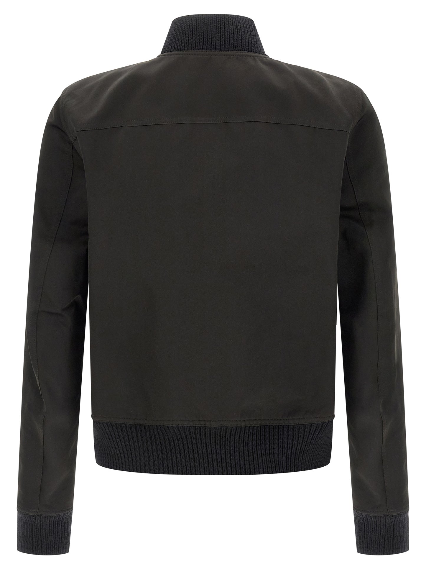 Bomber Jacket by Rick Owens for men in polyester cotton wool black features an contemporary silhouette, showcasing a sophisticated high-neck neckline and contemporary pockets for a truly refined look.