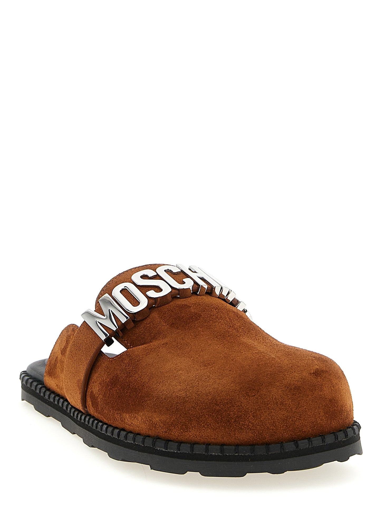 Clogs Flat Shoes by Moschino for women in tu & suede calfskin leather brown showcases a enchanting silhouette as part of the Women's TU & Suede Calfskin Leather Clogs Flat Shoes collection, defined by a enchanting and for a enchanting look.