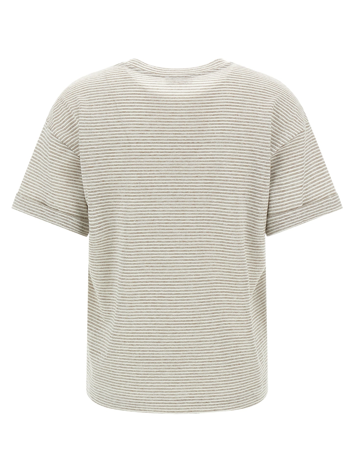 T-Shirt by Peserico for women in polyester cotton & linen beige & striped showcases a chic silhouette, artfully detailed with a chic crew neckline and for a chic finish.