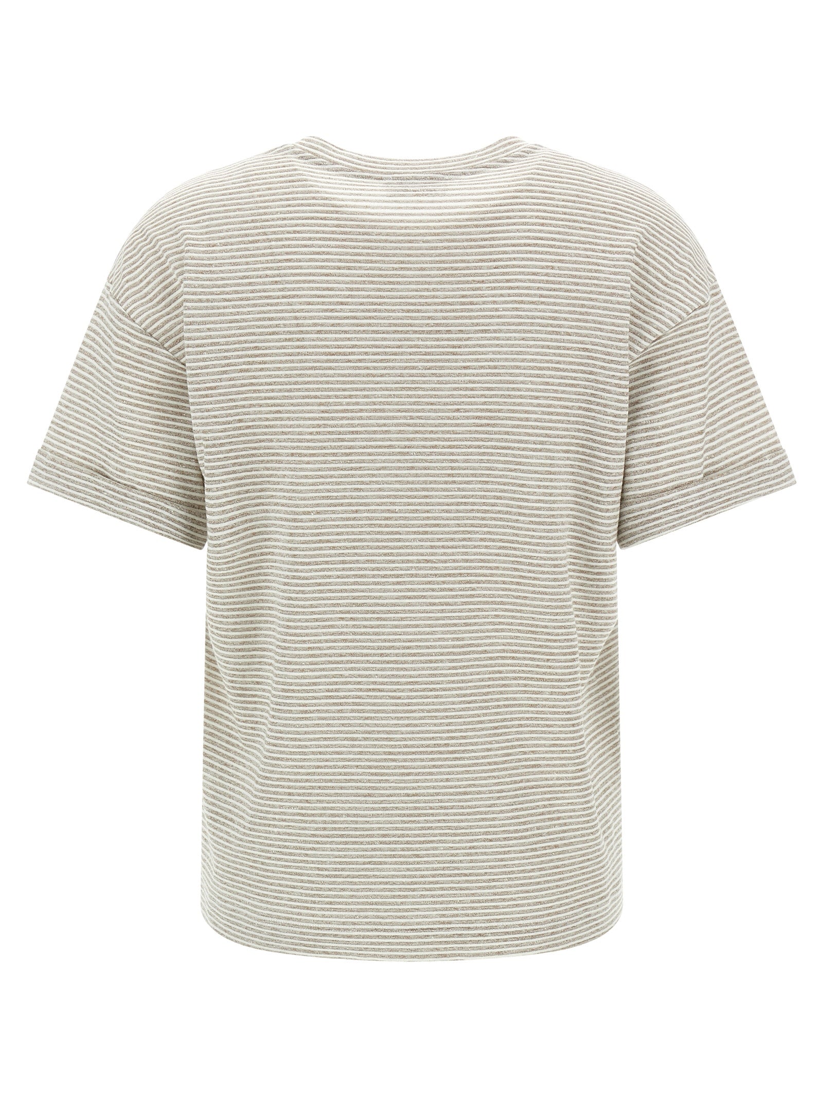 T-Shirt by Peserico for women in polyester cotton & linen beige & striped showcases a chic silhouette, artfully detailed with a chic crew neckline and for a chic finish.