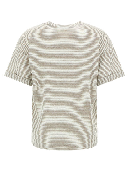 T-Shirt by Peserico for women in polyester cotton & linen beige & striped showcases a chic silhouette, artfully detailed with a chic crew neckline and for a chic finish.