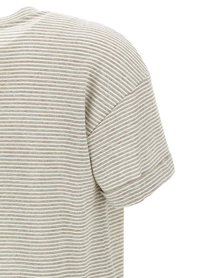 T-Shirt by Peserico for women in polyester cotton & linen beige & striped showcases a fashionable silhouette, elegantly detailed with a fashionable and for a sophisticated, high-fashion look.