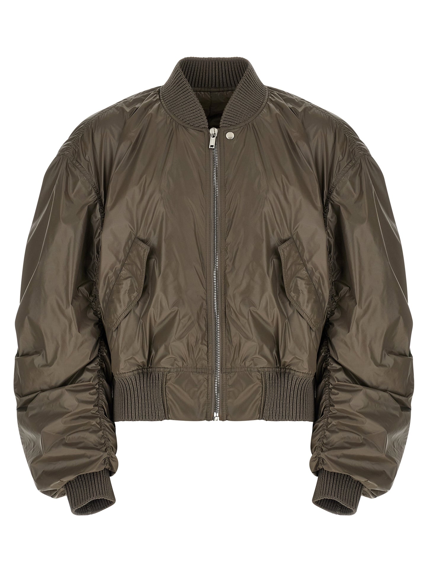 Bomber Jacket by Rick Owens for men in nylon gray features an contemporary silhouette, showcasing a sophisticated and contemporary pockets for a truly refined look.