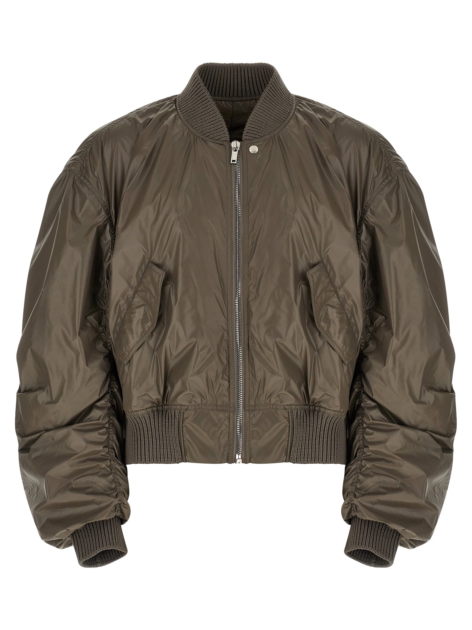 Bomber Jacket by Rick Owens for men in nylon gray features an contemporary silhouette, showcasing a sophisticated and contemporary pockets for a truly refined look.