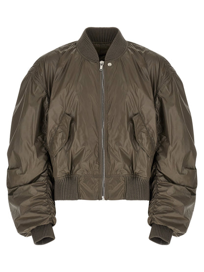 Bomber Jacket by Rick Owens for men in nylon gray features an contemporary silhouette, showcasing a sophisticated and contemporary pockets for a truly refined look.