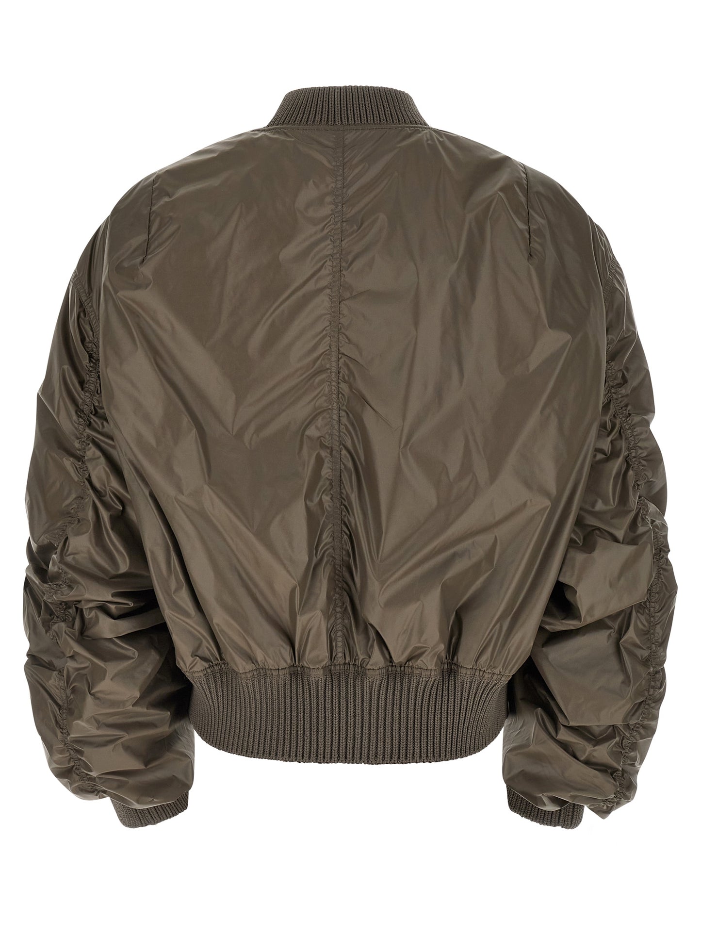 Bomber Jacket by Rick Owens for men in nylon gray features a dramatic silhouette, showcasing a sophisticated and distinctive pockets for a dramatic aesthetic.