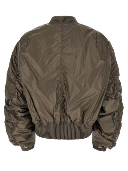 Bomber Jacket by Rick Owens for men in nylon gray features a dramatic silhouette, showcasing a sophisticated and distinctive pockets for a dramatic aesthetic.