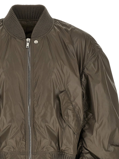 Bomber Jacket by Rick Owens for men in nylon gray showcases a bohemian silhouette, artfully detailed with a bohemian and signature pockets for a truly bohemian finish.