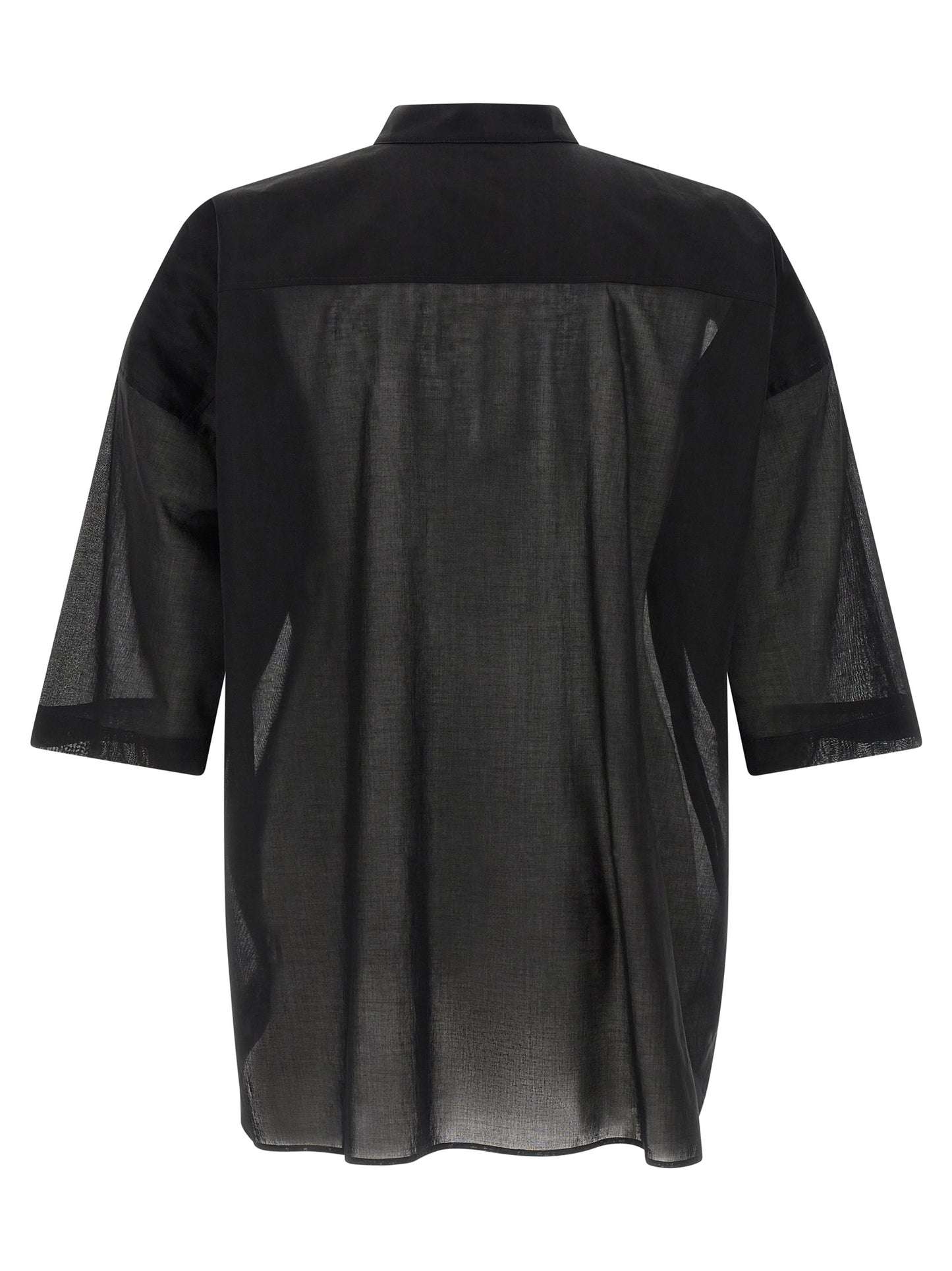 Shirt by Rick Owens for men in cotton black & transparent features an polished silhouette, showcasing a sophisticated high-neck neckline and detail for a truly polished finish.