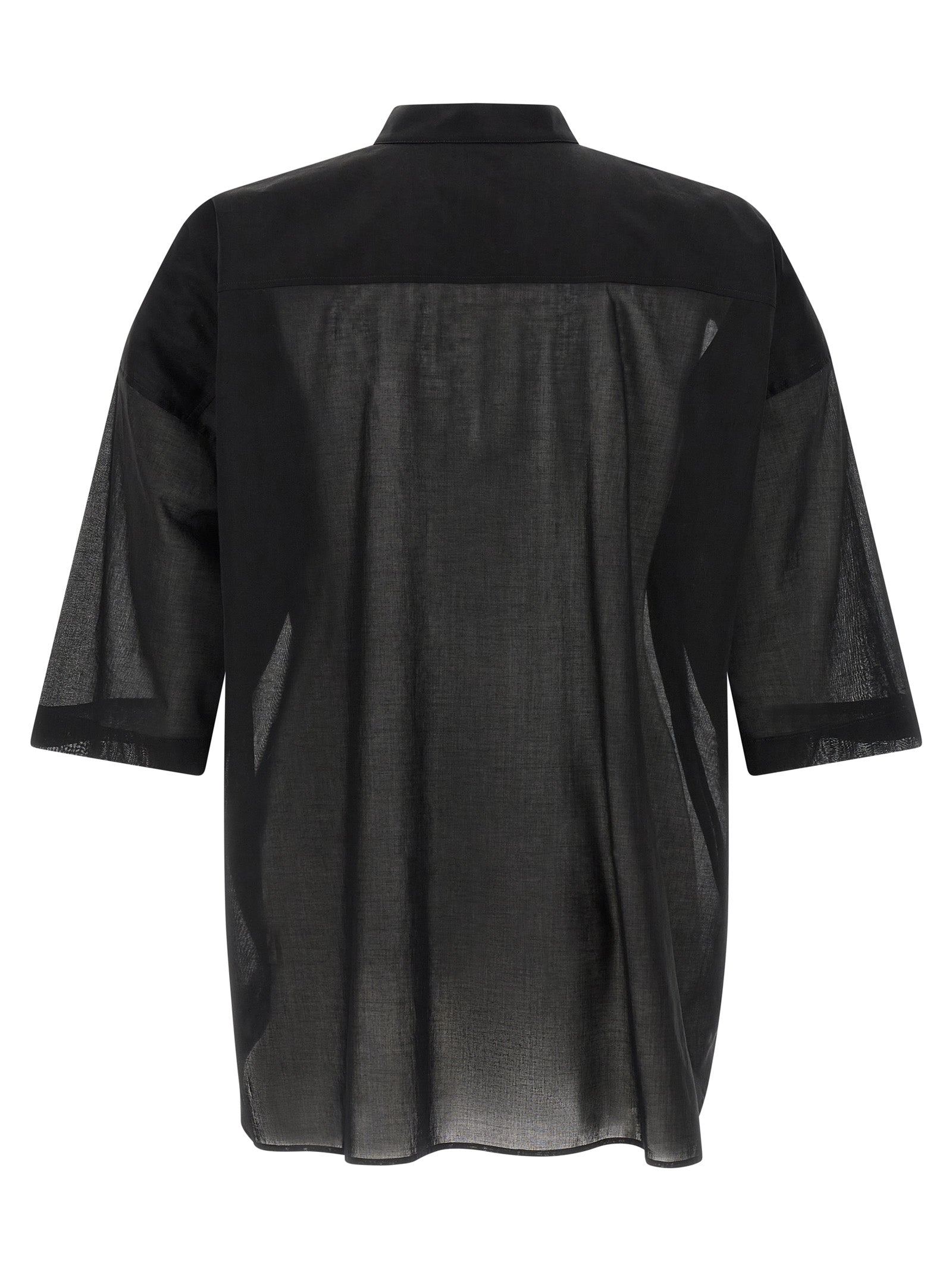 Shirt by Rick Owens for men in cotton black & transparent features an polished silhouette, showcasing a sophisticated high-neck neckline and detail for a truly polished finish.
