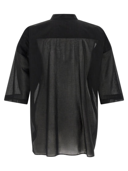 Shirt by Rick Owens for men in cotton black & transparent features an polished silhouette, showcasing a sophisticated high-neck neckline and detail for a truly polished finish.