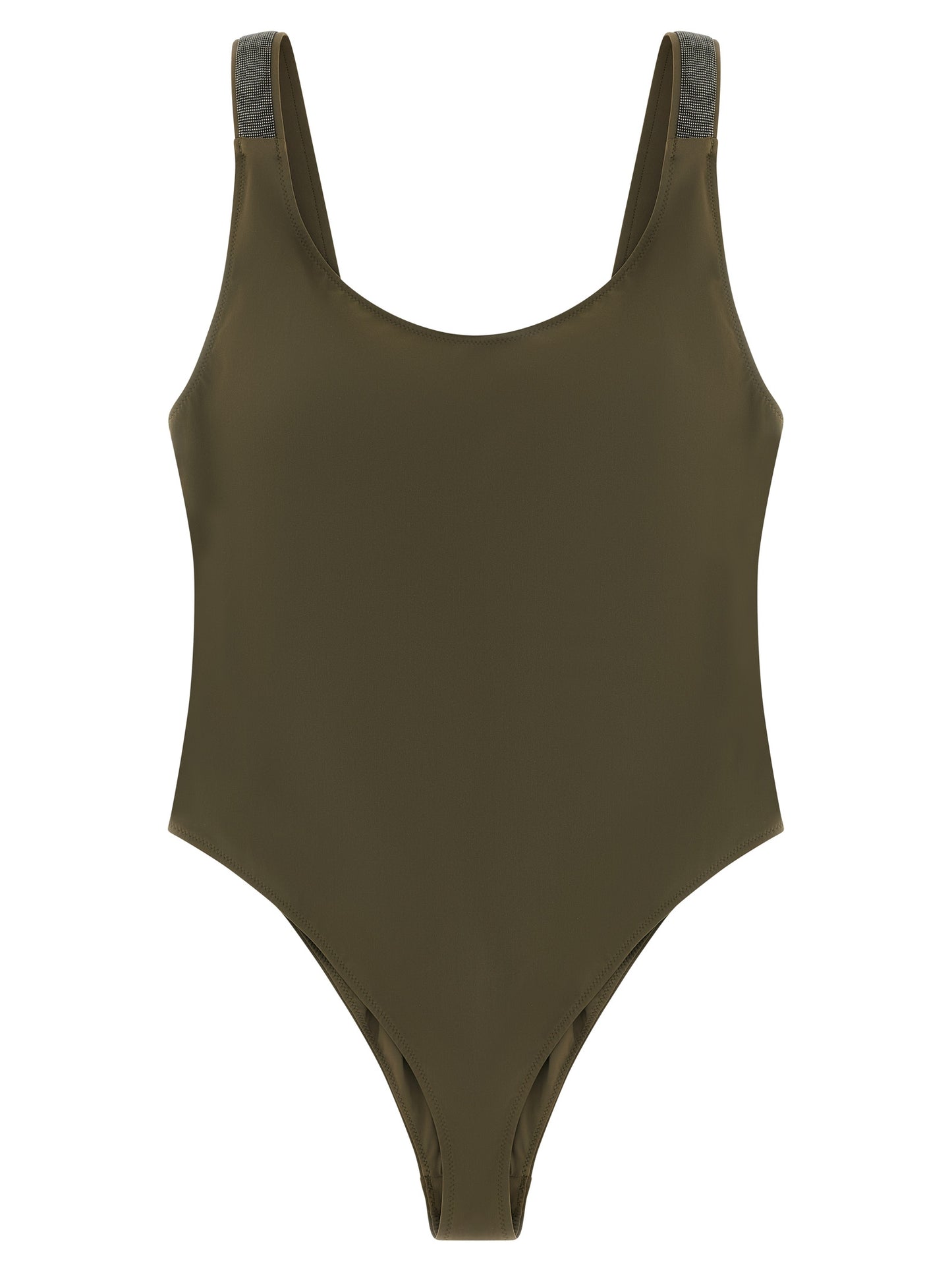 One-Piece Swimsuit by Brunello Cucinelli for women in stretch polyamide bicolour & green showcases a couture inspired silhouette from the Monile Women's Stretch Polyamide One-Piece Swimsuit collection, featuring a couture inspired cut designed for a couture inspired and couture inspired poolside look.