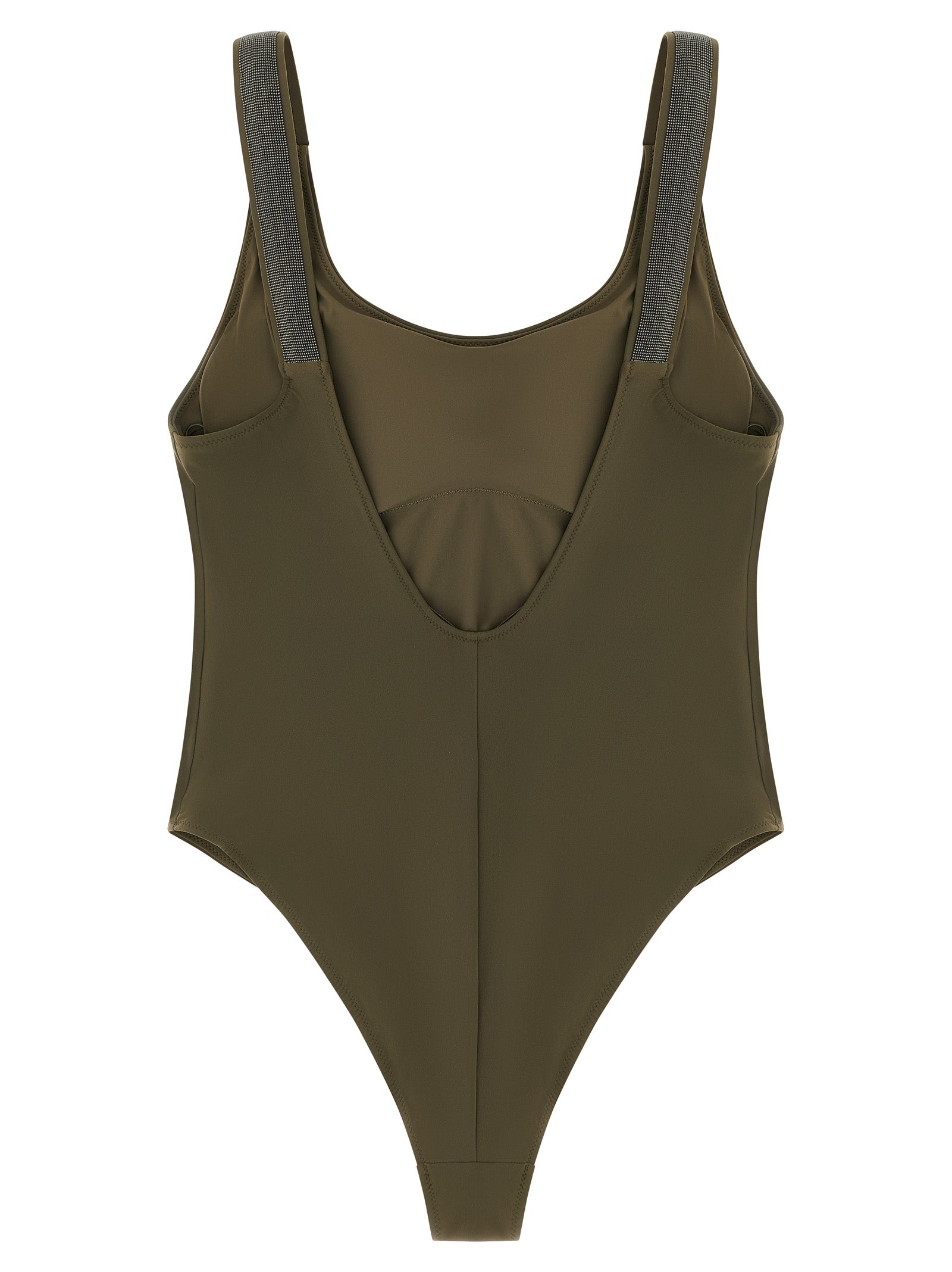 One-Piece Swimsuit by Brunello Cucinelli for women in stretch polyamide bicolour & green features a ethereal silhouette, artfully capturing the essence of Monile Women's Stretch Polyamide One-Piece Swimsuit with its ethereal design and refined cut.